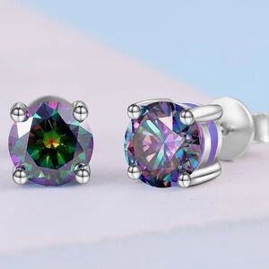 Genuine ~ Certified 2 Carat Rainbow Diamond 18k White Gold Stud Earrings
